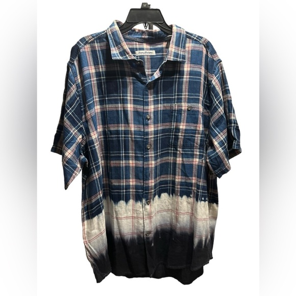 Tommy Bahama Soul Cal Surf Plaid Camp Shirt (Color: Bering Blue, Size XXL) - Picture 5 of 12